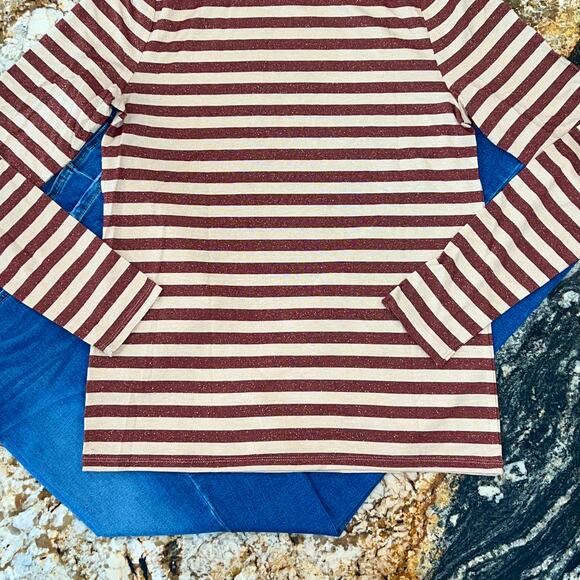 NWT LOFT Red/Cream Shimmer Striped Ribbed Metallic Turtleneck Top - Picture 3 of 9